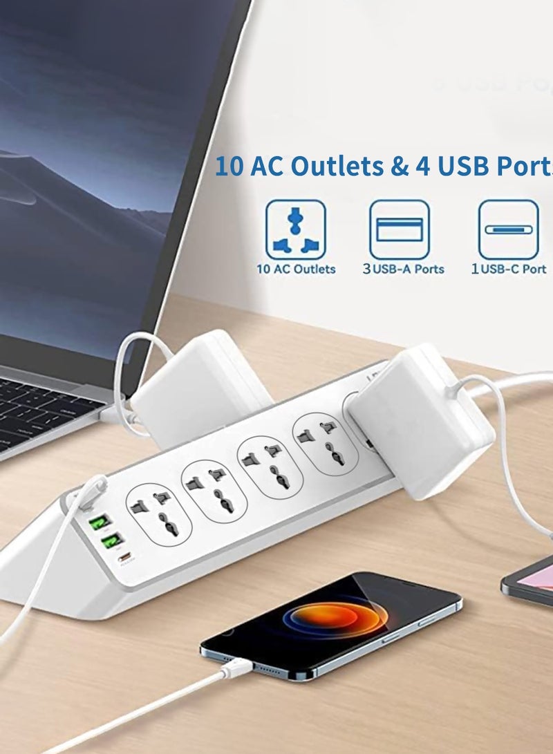 BEIRUI Multi-Plug Power Extension Adapter, 10 Power Outlets, 3 USB-A, 1 USB-C Universal Sockets, 2 m Power Extension Cable, With Surge Protector - Image 4